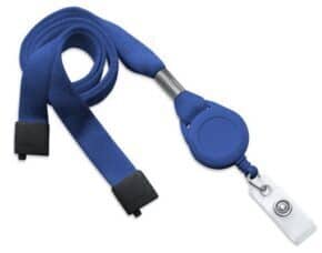 Porta badge avvolgibili combinato in poliestere intrecciato blu con clip di sicurezza
